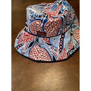 Vera Bradley Blue and Red Sun Bucket Hat SEASIDE Collection.  It's Reversible.